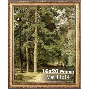 12x16 Gold Picture Frame, Ornate Vintage Picture Frames for Wall or Tabletop Display, 12x16 Photo Frame Gold with Real Glass, Display Poster 8.5x11 with Mat or 12x16 without Mat for Antique Déco