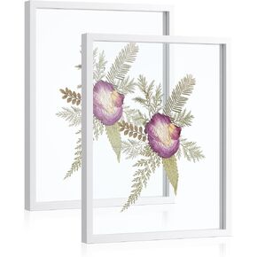 Sonefreiy Floating Picture Frames 8x10 Set of 2, Wooden Photo Frame Double Glass Pressed Flower Frames 5x7 Wall and Tabletop Display Gift for Family Friends Wedding