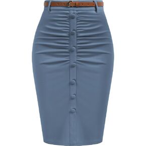 Belle Poque Women's Stretchy Pencil Skirts for Women Womens High Waist Midi Skirt Bodycon Pencil Skirts Vintage with Belt