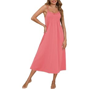 Marvmys Womens Cotton Long Nightgowns Spaghetti Strap Scoop Neck Full Slip Sleep Shirts Sleeveless Sleepwear