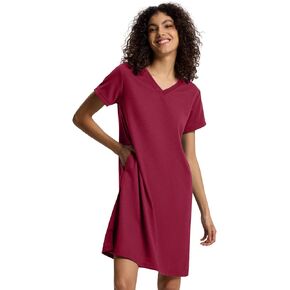 SIORO Nightgowns for Women Waffle Sleep Shirt V Neck Short Sleeve Nightshirt Sleepwear Comfy Sleep Dress with Pockets