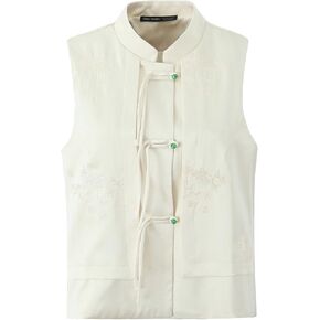 Women's Jacquard New Chinese Style Retro Vest Stand Collar Traditional Qipao Tops Oriental Tang Suit