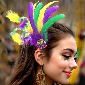Yokawe Mardi Gras Feather Headwear Light Up Hair Clip Headpiece Carnival Parade Costume Party Hair Accessories for Women