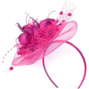 PENINSULA LOVE Mesh Feather Fascinator Hat for Women Flower Tea Party Hat Cocktail Wedding Headpiece with Clip and Headband