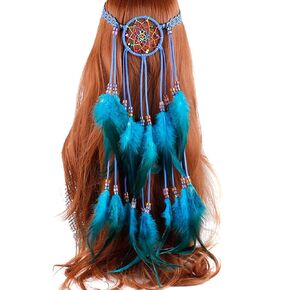 Fodattm Bohemian Handmade Dreamcatcher ريشة رأس الرأس غطاء الرأس اللطيف Hippie على الطراز الهندي ريشة الرأس شريط الرأس (أبيض)