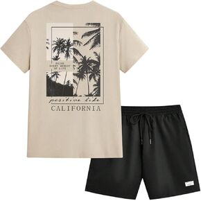 Men's Track Suit 2 Piece Set Short Sleeve Graphic Tees & Drawstring Waist Shorts Casual Outfits