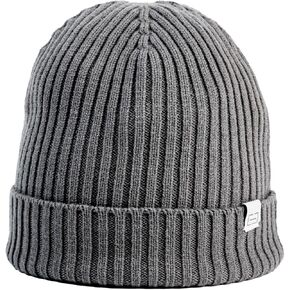 JPP Merino Wool Beanie for Men & Women, Knitted Winter Hat, Stylish Solid Colored, Cashmere Feel, Large Size, Double Couple, Moon Grey