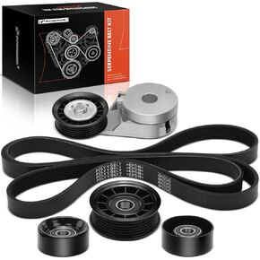 A-Premium Engine Serpentine Belt Drive Kit مع توتر وبكرة متداعية متوافقة مع شيفروليه ماليبو 2004-2006 و PONTIAC G6 2005-2006 ، 3.5L ، 5-PC SET