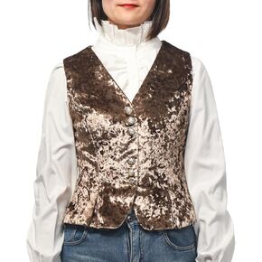 Vintage Velvet Vest for Women V-Neck Cropped Sleeveless Dressy Waistcoat Casual Tops