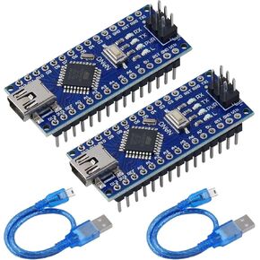 2 Pcs Mini Nano V3.0 ATmega328P Microcontroller Board w/USB Cable for Arduino