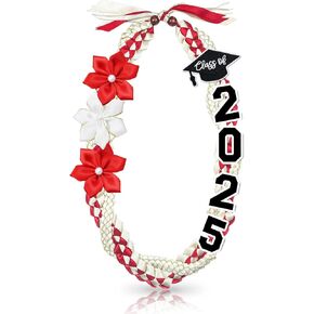 50''Class of 2025 Graduation Lei Double Braided Necklace with 3 Satin Flowers Thoughtful Gift for High School and College Graduates Graduation Parties Ideal Gift for Graduates, Men&Women