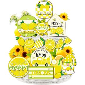 15 Pieces Tiered Tray Decor Lemon Decor for Tiered Tray, Lemon Exquisite Relief Design Sign Table Ornaments for Table Decoration, Home Decor Gift, Housewarming Gift (Tiered Tray NOT Included)