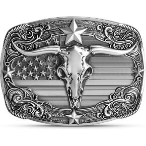 Superkred Western Cowboy Belt Buckle - Texas Longhorn Belt Buckle for Men & Women |American Flag Accessory Belts Buckle