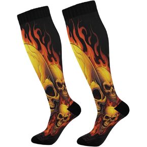 Flame Skeleton 1Pairs Compression Socks of Men & Women,Knee-High Sports Socks for Women & Men Winter Hiking Soccer Running Cycling Nurses Travel