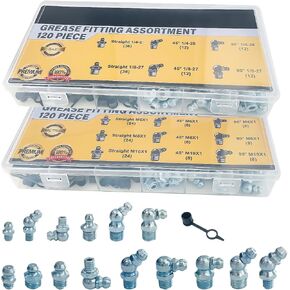 240pcs مجموعة تجهيزات الشحوم SAE و METRIC ، وتشكيلة لتركيب بندقية الشحوم الهيدروليكية مع أغطية تركيب 120 ٪ ، وتركيبات Zerk مستقيمة/زاوية لاستبدال تركيب Zerk المفقود أو المكسور