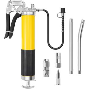 Grease Gun Heavy Duty Pistol Grip Grease Gun Kit with 14 oz Capacity, 7000 PSI, 18 Inch Resin Flex Hose, 2 Basic Coupler, 2 Extension Rigid Pipe and 1 Sharp Type Nozzle Included