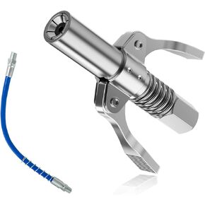 Grease Gun Coupler, Grease Coupler with Dual Handle Plate, Grease Coupler with 1/8 Inch NPT Threadse & 6 Thickened Locking Plate & 15.7" Flex Hose, Car Accessories (Coupler+Hose)