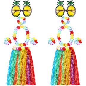 Skylety 2 Sets 60 cm Luau Hula Grass Skirt with Pineapple Sunglasses Flower Accessories for Dance