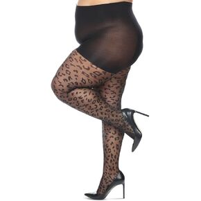 MeMoi Leopard Curvy Plus Size Sheer Tights, Comfortable Control Top Tights for Women - Sizes 1X - 7X