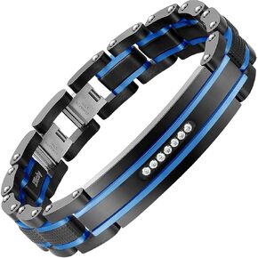 Holizaly Men's Bracelet Men's Stainless Steel Bracelet, Link Bracelet Gold Black and Blue Ion Plated Black with Box
