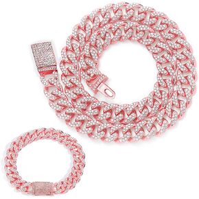 EMESLY Solid Miami Cuban Link Chain Gold/Silver Necklace (16, 18, 20, 22, 24, 30 Inches Length); Hip Hop Bracelet (8" Length) for Men & Women; Perfect Iced Out Bling Jewelry Gift