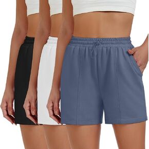 Neer 3 Pack Women's Drawstring Sweat Shorts High Waisted Casual Summer Athletic Elastic Running Shorts with Pockets