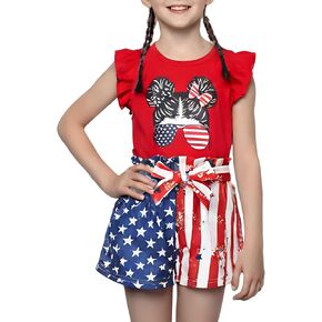 Toddler Kid Girl Outfits Clothes Ruffle Short Sleeve Floral T-Shirt Top Summer Shorts with Belt 3-7T