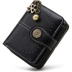 Small Wallet for Women Leather Bifold Compact RFID Blocking with Zipper Coin Pocket