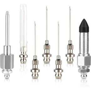 7Pcs Grease Gun Needle Set, 5Pcs Grease Needle Nozzle, 1 Bearing Grease Injector Needle Adapter, 1 Rubber Nipple Adapter, Detachable Grease Gun Needle Nozzles, Grease Gun Tip Dispenser Fitting Tool