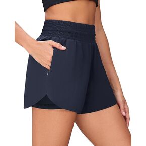 Altheanray Running Shorts for Women High Waisted Athletic Shorts Gym 2 in 1 Workout Shorts Women with Zipper Pockets