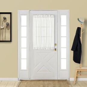 Aquazolax Small Door Sheer Window Curtains Panel - Voile Rod Pocket Transparent Half Curtain for French/Front Glass Door Windows with Tieback - 1 Panel, 25W x 40L, White
