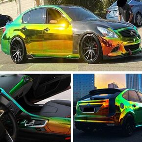 Holographic Rainbow Neo Chrome Car Vinyl Wrap Gloss Air Bubble Free Adhesive Decal Sticker Film Sheet DIY (Black, 53" x 196.85" （135CM x 5M)