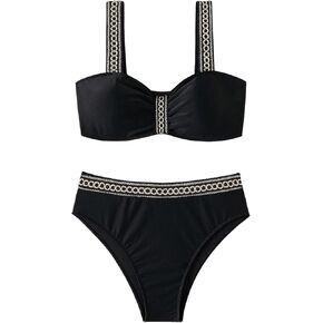 SweatyRocks Women's High Waisted Bikini Set Color Block Two Piece Bathing Suit Ruched Swimsuits