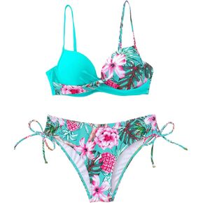 MakeMeChic Women's 2 Piece Bikini Set Tropical Print Wrap Push Up Spaghetti Strap Tie Side Bathing Suit in Kuwait
