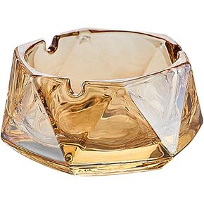 RUIAN Crystal Glass Ashtray Colorful Transparent and Hexagonal Shape Multicolored Tabletop Decoration for Home Office Outdoor Patio Desk (Small Amber)