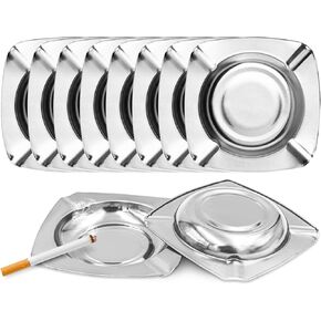 10 Pcs Stainless Ash Tray, Great for Smokeless Ashtray Indoor, Smoke Removing Ashtrays for Smokers, Smokeless Ashtray for Home(Square, 4.3"x4.3"x0.4").