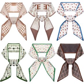 6Pcs Bag Scarf Purse Scarf for Handbags, Skinny Hair Neck Scarves for Girls Women, Silk Feeling Handle Ribbon Scarf Lightweight Neckerchief for Package Band Fashion Accessories Gifts