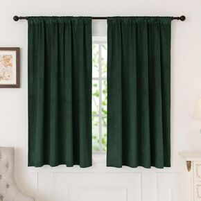 Green Velvet Blackout Curtains - nanbowang 63 Inches Long Light Blocking Rod Pocket Window Curtain Panels Set of 2 Heat Insulated Curtains Blackout Thermal Curtain Panels for Bedroom 2 Panels