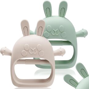 Teething Toys, Baby Toys 6-12 Months, Teethers for Babies 6-12 Months, Food Grade Silicone Teething Mitten, Bunny Teethers, BPA Free(2 Packs)