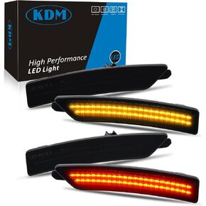 KDM LED LED العدسة المدخنة عاكسة عاكسة الجانبية مصابيح الأضواء صفوف مزدوجة أبيض مشرق ، متوافق مع 2024- فورد موستانج Gen7/S650 ، أضاءة العلامة الجانبية الأمامية والخلفية ， حزمة 4