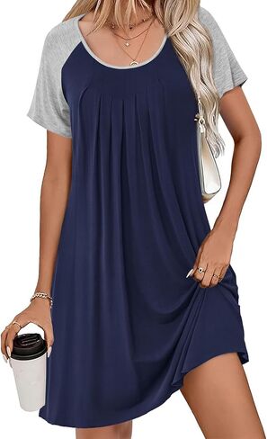Ekouaer Sleep Shirts for Women Short Sleeve Nightshirts Pleated Nightgowns Loose Fit Night Dress Soft Sleepwear S-3XL in Saudi Arabia