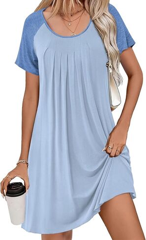 Ekouaer Sleep Shirts for Women Short Sleeve Nightshirts Pleated Nightgowns Loose Fit Night Dress Soft Sleepwear S-3XL in Saudi Arabia