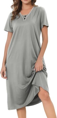Chunoy Sleepshirt Dress for Womens Short Sleeve Nightgown Button Henley Sleepwear Gown Lounge Night Dress in Kuwait