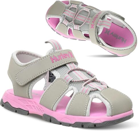 Hurley Kid's Deck Water Sandals والصنادل الرياضية والصنادل الشاطئية للأولاد والبنات ، وصنادل أخمص القدمين شبه المغلقة ذات الوزن الخفيف مع الجزء العلوي القابل للتعديل - للهواء الطلق واللعب المائي وحمام السباحة in Saudi Arabia