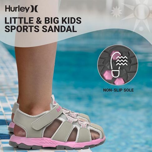 Hurley Kid's Deck Water Sandals والصنادل الرياضية والصنادل الشاطئية للأولاد والبنات ، وصنادل أخمص القدمين شبه المغلقة ذات الوزن الخفيف مع الجزء العلوي القابل للتعديل - للهواء الطلق واللعب المائي وحمام السباحة in Saudi Arabia