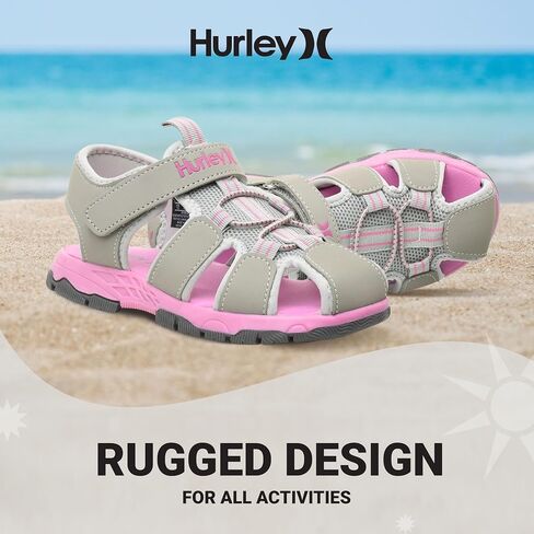 Hurley Kid's Deck Water Sandals والصنادل الرياضية والصنادل الشاطئية للأولاد والبنات ، وصنادل أخمص القدمين شبه المغلقة ذات الوزن الخفيف مع الجزء العلوي القابل للتعديل - للهواء الطلق واللعب المائي وحمام السباحة in Saudi Arabia