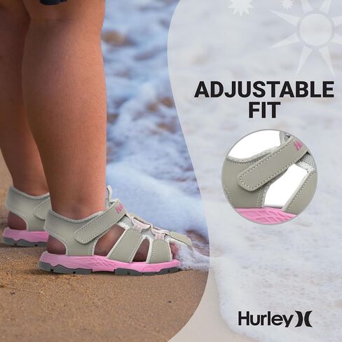 Hurley Kid's Deck Water Sandals والصنادل الرياضية والصنادل الشاطئية للأولاد والبنات ، وصنادل أخمص القدمين شبه المغلقة ذات الوزن الخفيف مع الجزء العلوي القابل للتعديل - للهواء الطلق واللعب المائي وحمام السباحة in Saudi Arabia