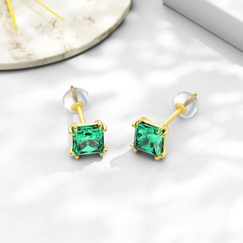 14K GOLD GOLD REAL PRINCESS GEMSTONES BIRDATESTER STURINGS للنساء 6MM 2.5CARAT مربع خلق هدايا مجوهرات من الحجر المولد للذكرى عيد ميلاد هدية عيد الحب لزوجتها in Kuwait