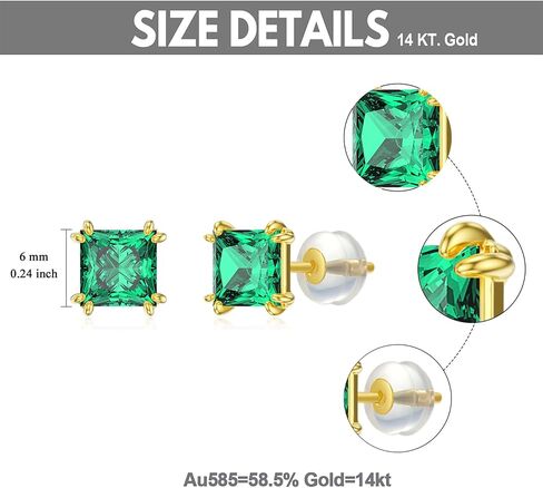 14K GOLD GOLD REAL PRINCESS GEMSTONES BIRDATESTER STURINGS للنساء 6MM 2.5CARAT مربع خلق هدايا مجوهرات من الحجر المولد للذكرى عيد ميلاد هدية عيد الحب لزوجتها in Kuwait