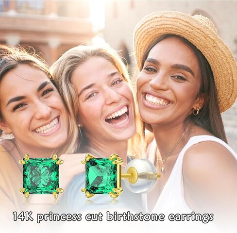 14K GOLD GOLD REAL PRINCESS GEMSTONES BIRDATESTER STURINGS للنساء 6MM 2.5CARAT مربع خلق هدايا مجوهرات من الحجر المولد للذكرى عيد ميلاد هدية عيد الحب لزوجتها in Kuwait